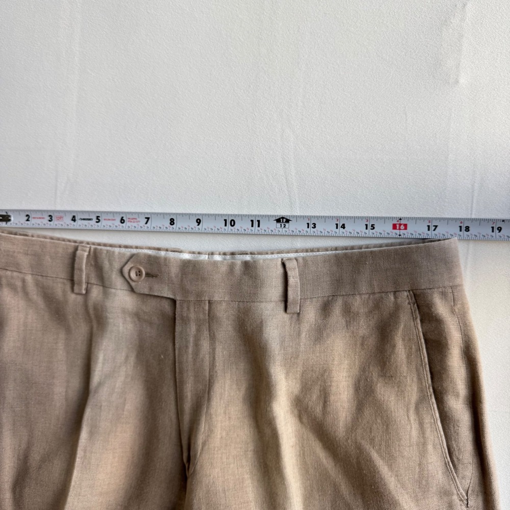 Paul Fredrick Mens Tan 100% Linen Flat Front Dress Pants Size 36 Tall Classic - Picture 12 of 14